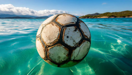 Soccer ball in the crystal clear water of the Mediterranean Sea.の素材