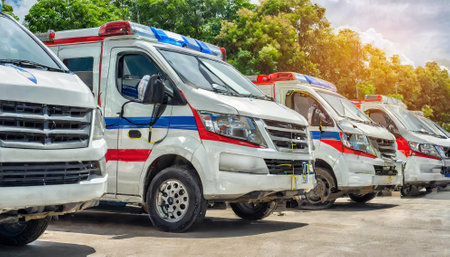 Ambulance car in the parking lot at the hospital, Thailand.の素材