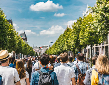 Tourists walking in Amsterdam centerの素材