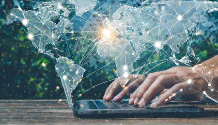Global network connection and internet of things (IoT) concept.の素材