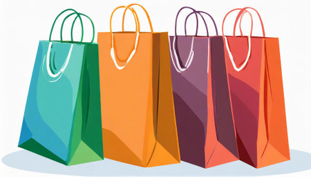 Colored paper shopping bags isolated on white background. Vector illustration.の素材