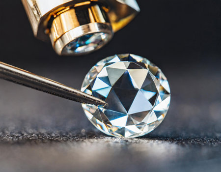 Close up of a diamond and tweezers on a black backgroundの素材