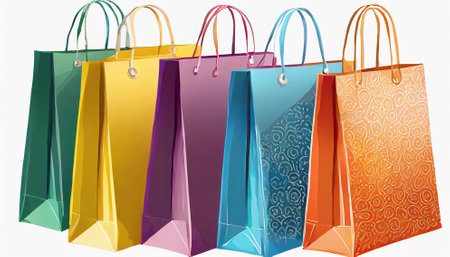 Colored paper shopping bags on a white background. Vector illustration.の素材