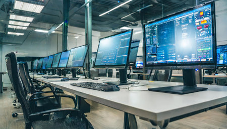 Security guard monitoring modern CCTV cameras in surveillance room. Modern CCTV cameras in surveillance room.の素材