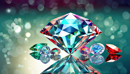 Diamonds on abstract bokeh background. 3d illustration.の素材