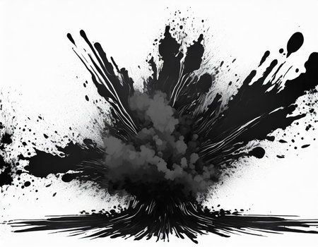 Abstract black and white background with ink splashes and blots.の素材