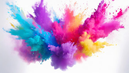 Explosion of colored powder isolated on white background. Abstract colored backgroundの素材