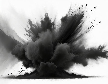 Black smoke on a white background. Abstract monochrome background.の素材