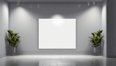 Blank white poster in modern interior. 3d render illustration.の素材