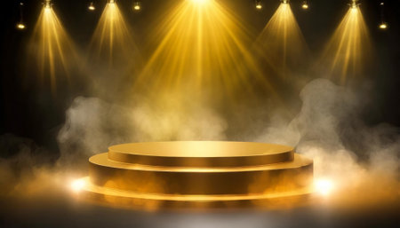 Stage podium with lighting, Stage Podium Scene with for Award Ceremony on black Background, Vector illustrationの素材
