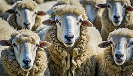 Flock of sheep on a farm in the Netherlands, Europe.の素材