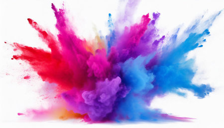 Explosion of colored powder isolated on white background. Abstract colored backgroundの素材