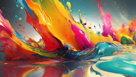 Colorful paint splashing on water. Abstract background. 3d renderingの素材