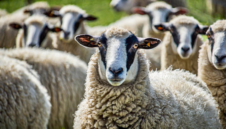 Sheep in a meadow on a sunny day, close-upの素材