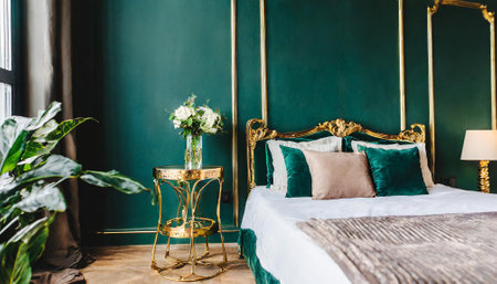 Beautiful luxury Pillow on bed decoration in bedroom interior - Vintage Light Filterの素材