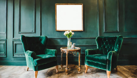 Vintage green armchairs in luxury living room - Vintage Light Filterの素材