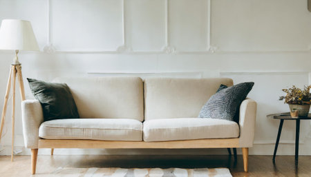 Beautiful luxury pillow on sofa decoration in living room interior - Vintage Light Filterの素材