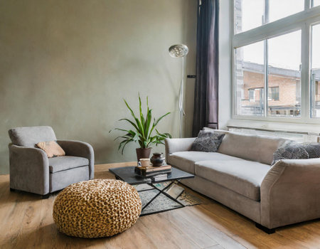 interior of modern living room with sofa and coffee table, nobody insideの素材
