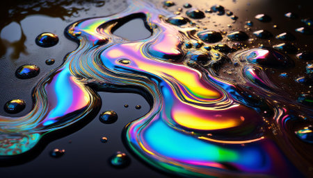 iridescent oil spill on dark surfaceの素材