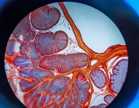 microscopic image of the heart valve tissue showing cellular structure cardiology researchの素材