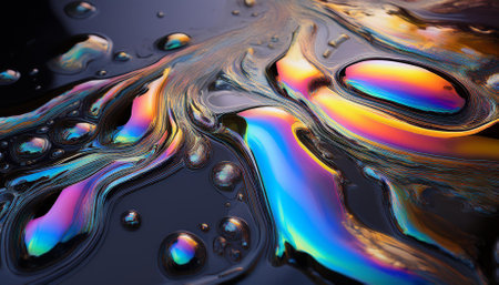 iridescent oil spill on dark surfaceの素材