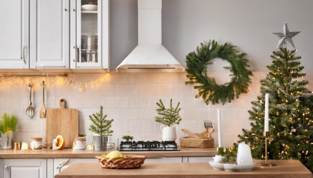 beautiful christmas kitchen with copy spaceの素材