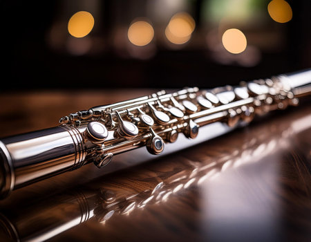 close up of a polished flute showcasing its intricate design and craftsmanshipの素材