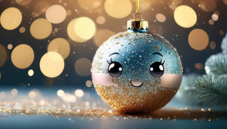cute christmas glitter bauble with copy spaceの素材