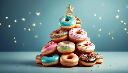 cute donuts christmas tree with copy spaceの素材