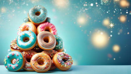 cute donuts christmas tree with copy spaceの素材