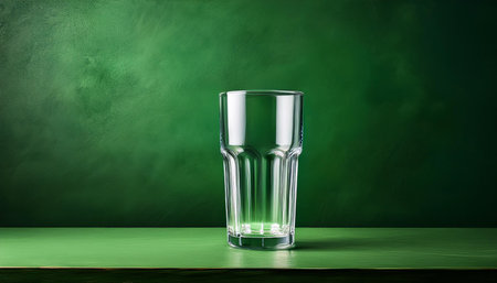 elegant empty soda glass on green textured background minimalist and sophisticated drinkware for any occasionの素材