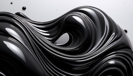 close up of glossy black liquid forming intricate shapesの素材