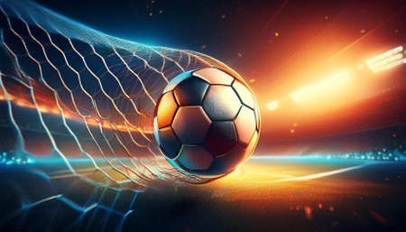 soccer ball hitting the net football championshipの素材