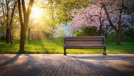 bench in spring parkの素材
