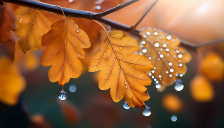 autumn leaves with water dropsの素材