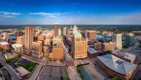 downtown grand rapids aerial view is second largest metropolitan area in entire michigan stateの素材