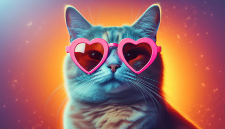 funny cute cat wearing heart shape sunglassesの素材