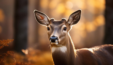 Close-up of a whitetail deer in the forest.の素材