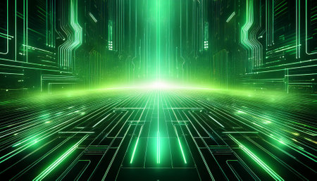 abstract technology background with circuit board and glowing lines. 3d renderingの素材