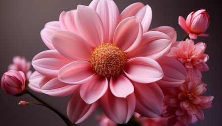 Beautiful pink dahlia flower on dark background, closeupの素材