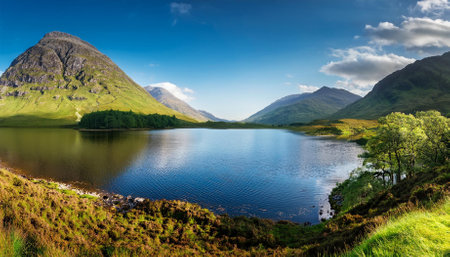Panoramic image of Lake Buttermere, Cumbria, Englandの素材