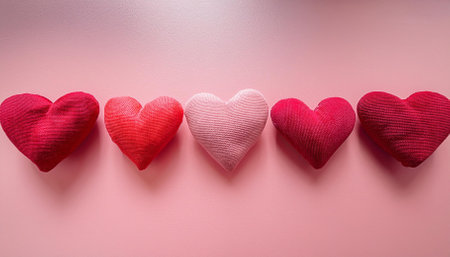 Valentine's day background with red hearts on pink background.の素材
