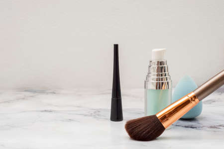 Make-up set on marble baseの写真素材