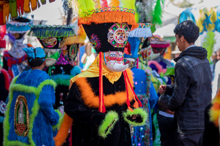 Mexico, State of Mexico-29-01-2023: A chinelo doing a traditional Mexican dance, in a carnival in the State of Mexicoのeditorial素材