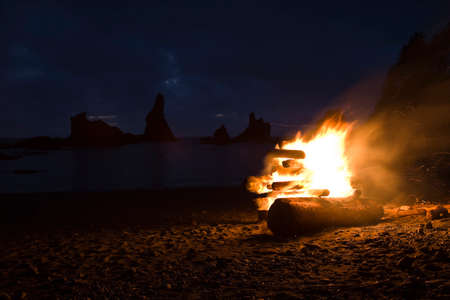 Big Fire on Shi Shi Beach on Washington Coast.の写真素材