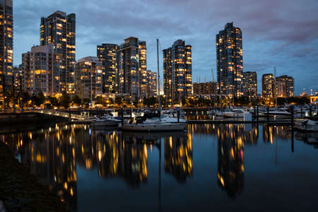 Yeletown Ferry Dock after Sunset at Night. Taken in Downtown Vancouver, BC, Canadaの写真素材