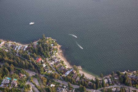 Aerial view on the luxury homes in a beautiful neighborhood of West Vancouver, Brititish Columbia, Canada.の写真素材