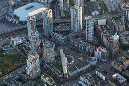 Vancouver Downtown, British Columbia, Canada - April 24, 2017 - Aerial view on the residential...