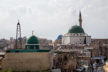 Aerial view of the Old City of Akko during a cloudy and sunny day. Taken in Acre, North District, Israel.の写真素材