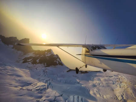 Mountain Flying across the beautiful North American Landscape. Located at Mount Baker, Northeast of Seattle, Washington, USA.の写真素材